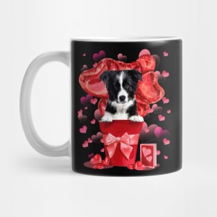 Border Collie Dog In Red Pot Happy Valentine's Day Mug